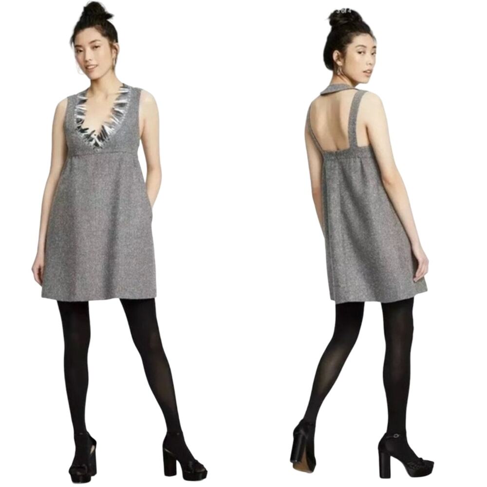 Anna Sui Target NWT Metallic Boulcé Shift Mini Size S Gray Knit Sleeveless